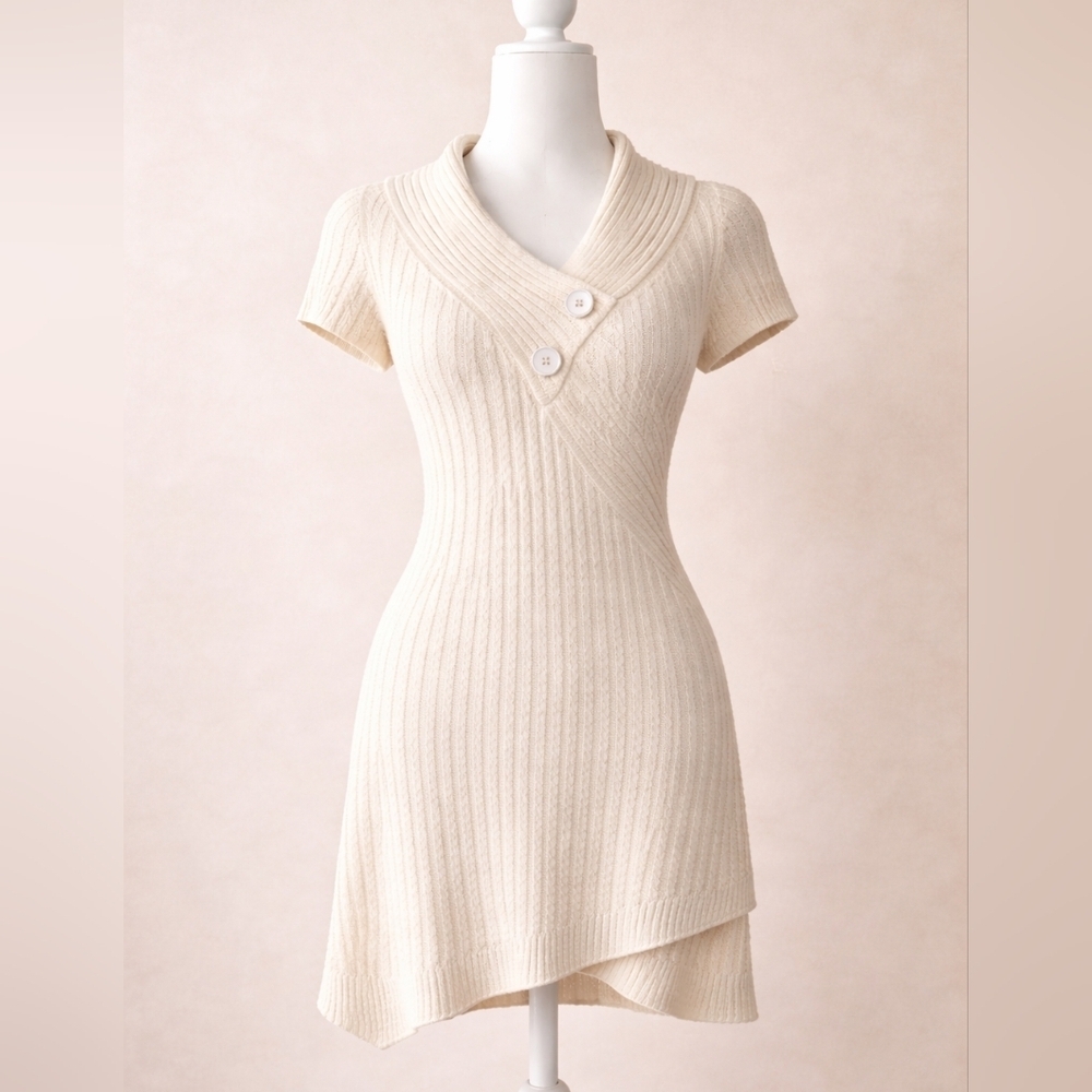 Pink Rose Cream Asymmetrical Knit Dress